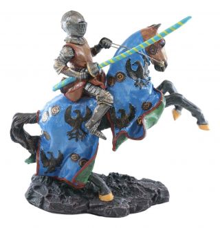 Medieval Jostling Lancing Tournament Knight On Horse Statue 10 " Tall Handpainted