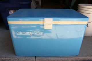 Vintage Coleman Co.  Blue Metal Low Boy Cooler Camping Metal & Plastic