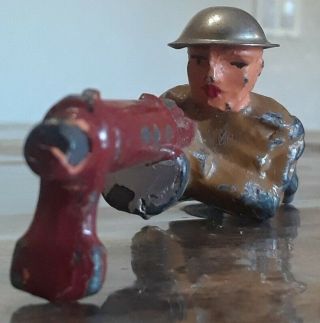 Vintage Barclay Manoil Machine Gunner Soldier Lead Soldier with Tin Helmet 2