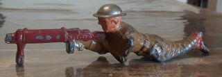 Vintage Barclay Manoil Machine Gunner Soldier Lead Soldier with Tin Helmet 3