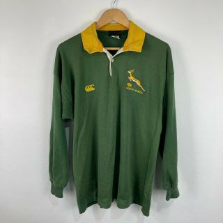 Vintage South Africa Springboks Rugby Jersey Size L Large Green Long Sleeve
