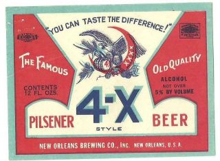 4 - X Pilsener Beer Label,  Non - Irtp,  Orleans Brewing Co,  Orleans,  La