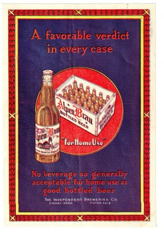 1914 Independent Breweries,  St Louis,  Missouri Alpen - Brau Beer Pre - Pro Color Ad