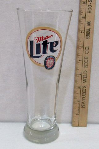 Tall Clear Pilsner Glass Miller Lite Beer Fluted 8.  5 " Tall