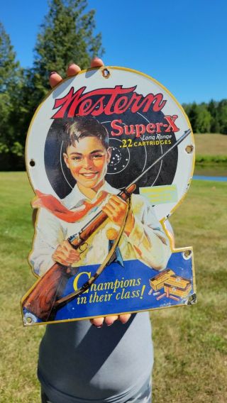 Old Vintage Western Ammunition Porcelain Gun Sign Winchester Remington Ammo