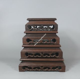 1 Set 4pc Stand Display China Brown Hard Wood Carved Rectangle Wooden Base