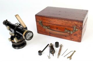 Vintage C1950 " Hall Bros.  " Brass Surveyors Level,  Accessories & Case 2092