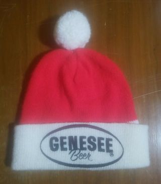 Vintage Genesee Beer Beanie Pom Pom Winter Hat Santa Claus Colors
