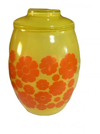 Vintage Flower Power Bartlett Collins Glass Cookie Jar - Yellow And Orange