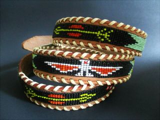 Vintage Beaded Aztec Design Ladies Leather Western Belt Southwest Cowboy Native