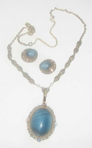 Vintage West Germany Pendant,  Necklace,  And Earrings Set