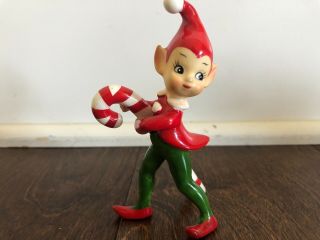 Vintage Josef Originals Christmas Elf Pixie With Candy Cane Japan