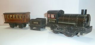 Rare Old Wind Up Litho Tin Toy Train Loco Passenger Car Bing 0 Germany 1940s