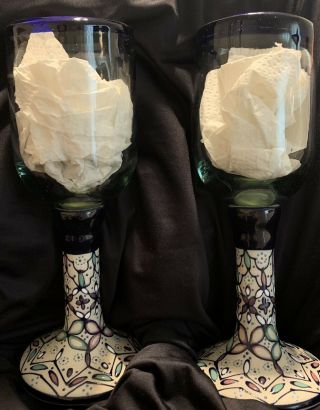 2 Hand Made Goblets By Javier Servin Retired Glasses - Mexico Glass