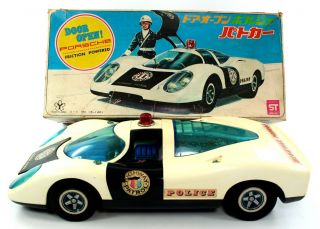 Vintage Yonezawa (japan) Large Porsche Gull Wing Highway Patrol Car W/box