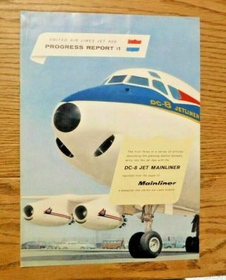 1959 United Airlines Dc - 8 Jet Mainliner Progress Report No.  1.  Full Color.