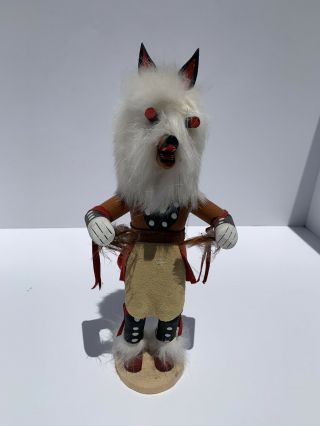 Vintage Navajo White Wolf Kachina Doll.  Signed 12 Inch Figure.  Great Shape