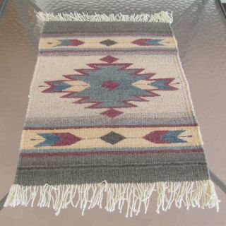 Vintage Hand Woven Wool Navajo? Table Mat,  Wall Hanging,  Small Rug,  23” X 15”