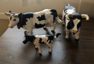 Set Of 3 1998 Safari Ltd Cow,  Bull,  Calf Farm Toy Figures