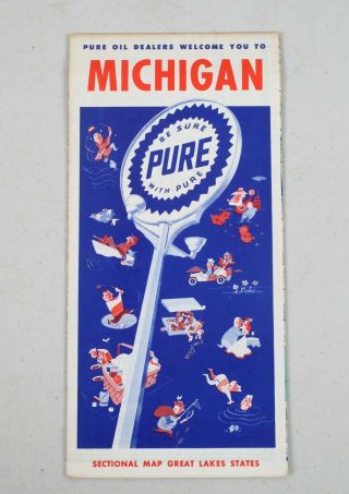 Vintage Gas Station Road Map Pure Oil Co.  Michigan