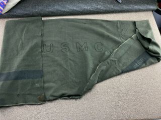Usmc Wool Blanket Chain Stitched Green United States Marine Corp Wwii? Vtg