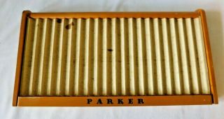 Vintage Early Parker Pen Tray Wood Wooden 20 Pen Holder Advertising Display