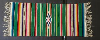 Vintage Southwestern Mexican Hand - Woven Wool Serape Saltillo W/fringe 35 " X 14 "