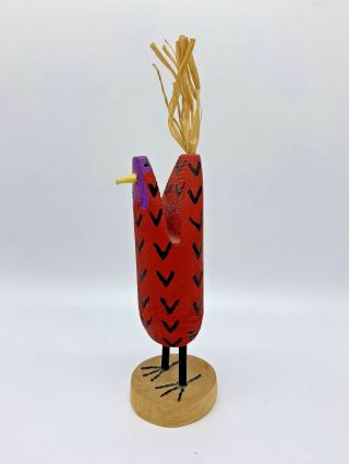 Lulu Herbert Navajo Artist Hand Painted Wood Chicken Bird Figurine Folk Art 8 "