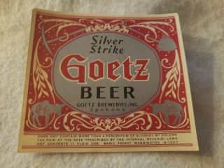 Silver Strike,  Goetz Beer Spokane Wa Beer Label
