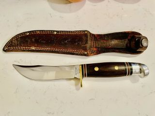 Western Usa W36 Knife & Sheath Vintage Rosewood Collectible