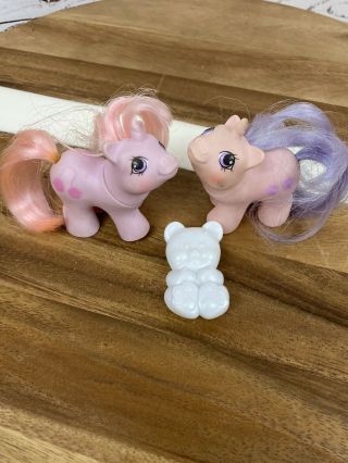 Vintage My Little Pony G1 Newborn Twins Sniffles & Snookums & Hairbrush 1987