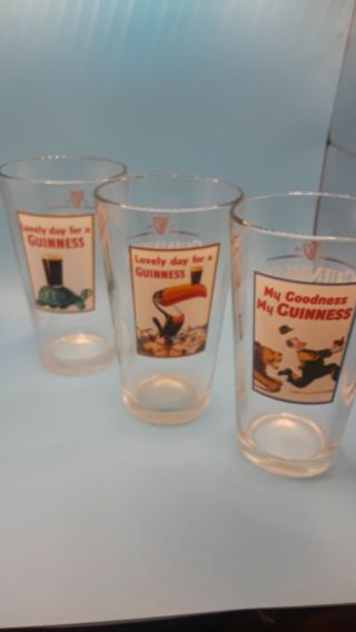 Set Of 3 Guinness Pint Beer Glasses 16 Oz 6” Tall