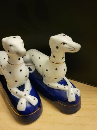 Vintage Pair Staffordshire Style Dalmatian Hound Hunt Mantle Dogs 5.  5 Tall X 7