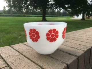 Vintage 8 " Federal Glass Bowl Milk Glass Red Daisy
