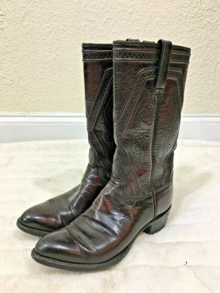 Womens Vintage Lucchese Tall Cowboy Boots Brown Leather Size 7 D