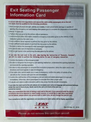 Safety Card Far Eastern Air Transport Fat (taiwan) Md - 80 Exit Row Information
