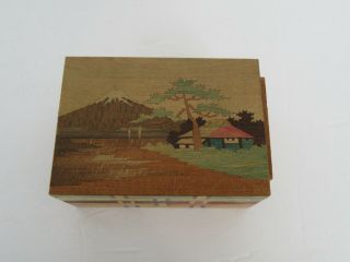 Vintage Japanese Japan Wood Painted Puzzle Box,  Mt Fuji