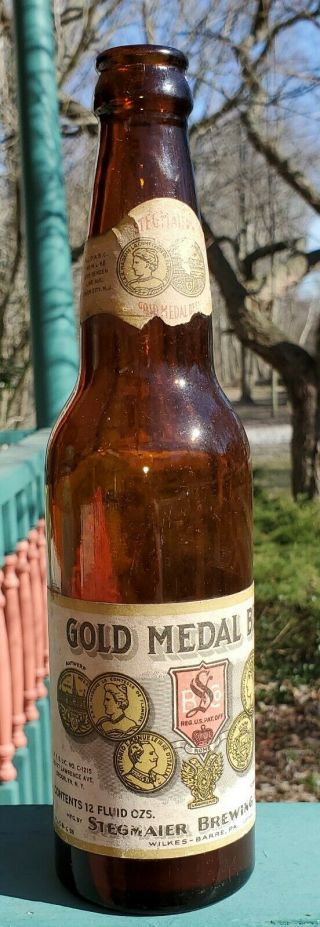 1930s Gold Medal Tall Beer Bottle Paper Label Stegmaier Brewing Wilkes - Barre Pa