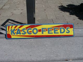 Vintage Kasco Feed Farm Animal Food Tin Painted Metal Advertising Sign