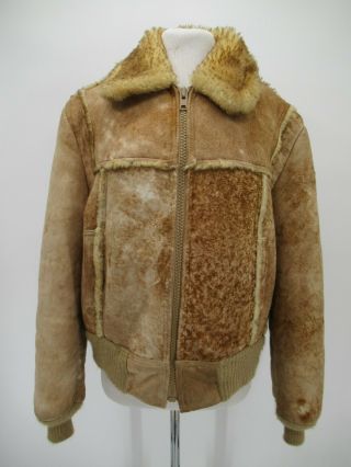 M8457 Vtg Gino Suede Sherpa - Lined Shearling Bomber Jacket Made In Usa Size 42