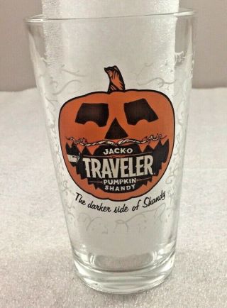 The Traveler Beer Co.  Pint Glass Jack - O Traveler Pumpkin Shandy 6 " H.  Halloween