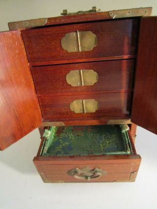 Vintage Asian Wood Jewelry Box w/ Inlay and Brass Accents 2