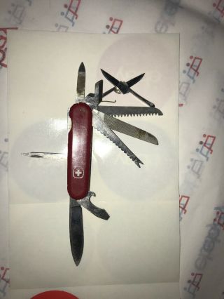 3 - 1/4 " Closed Wenger Delemont Switzerland Serrated Lock Blade Knife Red Stainles