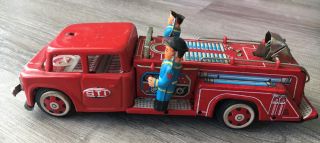 Vintage Sti Tin Friction Fire Truck W/ Siren China Mf718