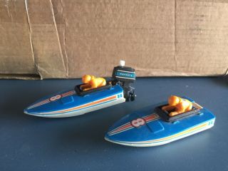 2 Vintage 1978 Tomy Plastic Speed Boat Ocean Cup Race Champion One With Motor
