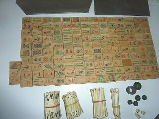 Vintage Mahjong Bone And Bamboo Set Game 143 Tiles