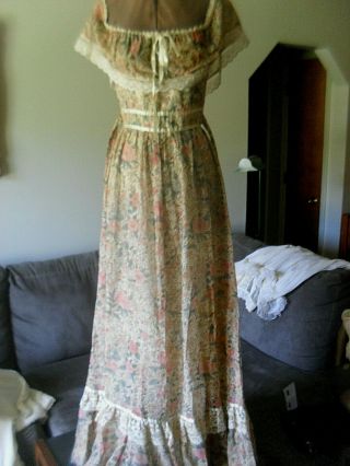 VINTAGE Gunne Sax 70 ' s Floral Lace Off The Shoulder Maxi Prairie Dress 2