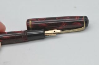 Lovely Rare Vintage Burnham No49 Fountain Pen Red Marbled & Gold Trim 14ct Nib