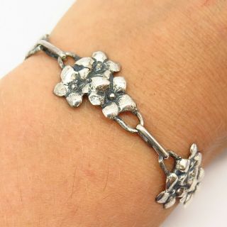 925 Sterling Silver Vintage Floral Design Link Bracelet 6 3/4 "