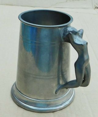 Finest English Pewter Tankard With Naked Lady Handle.  Craftsman Made In Sheffield